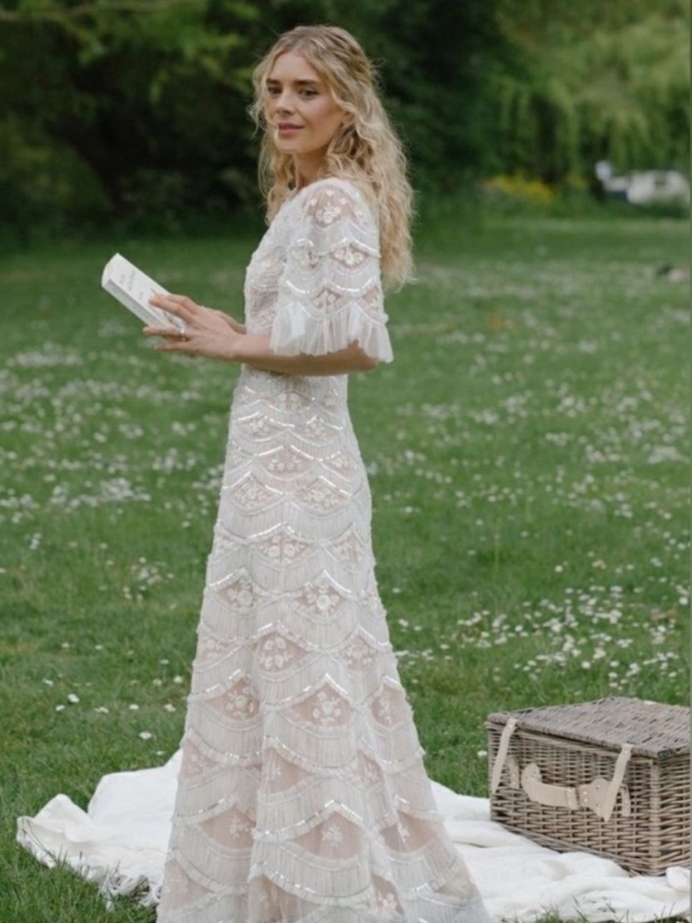 Blush BHLDN Needle & Thread Ankle Gown with Flutter Sleeves